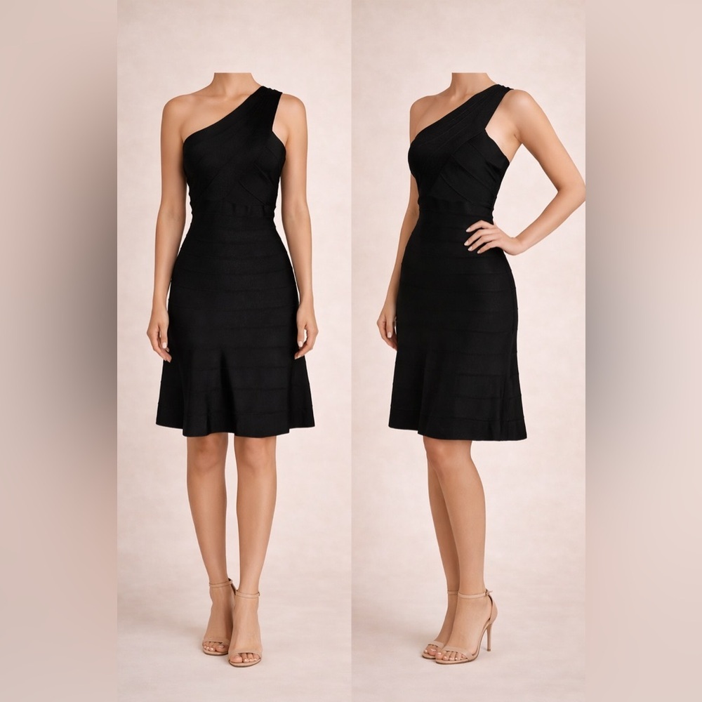 Herve Leger Black One-Shoulder Dress